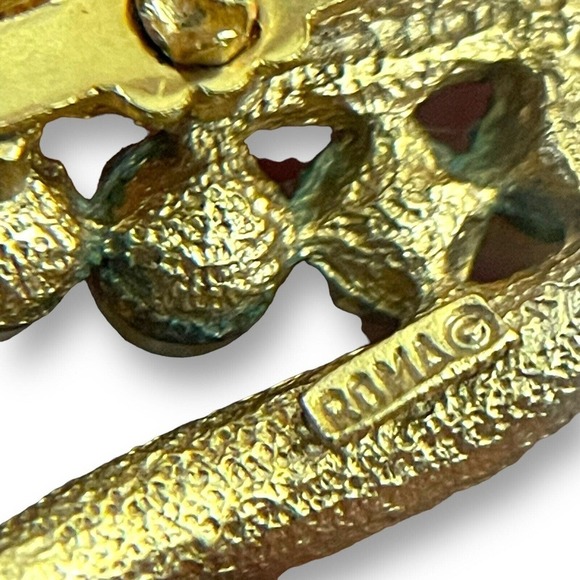 Vintage Roma Brooch Gold Tone Leaf Reeds Faux Pearl Pin Signed - Picture 7 of 8